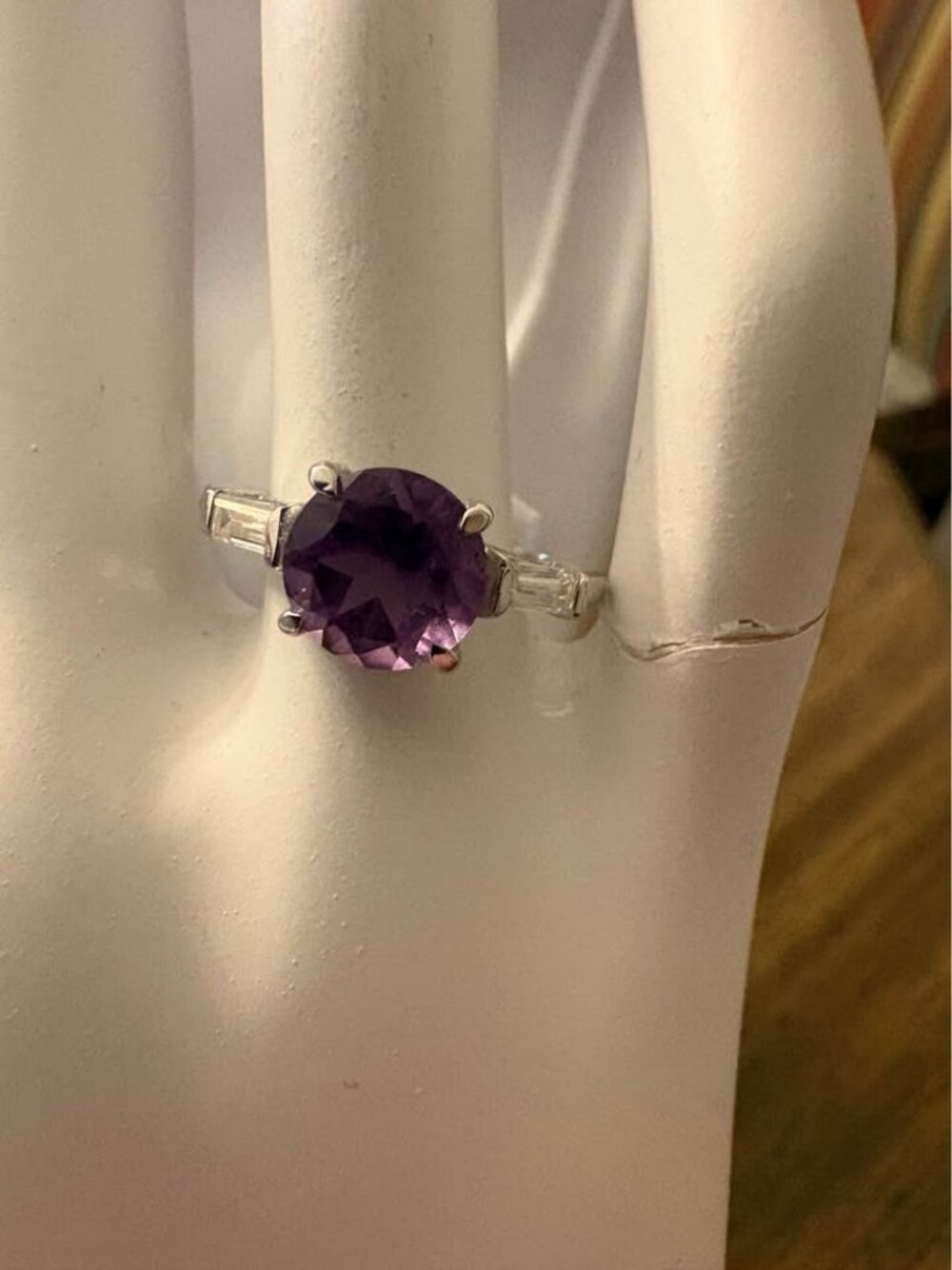 Amethyst and Moissanite Silver Ring Size 7 Sterling 925